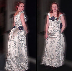 Mary in silverly blue 1800's ballgown